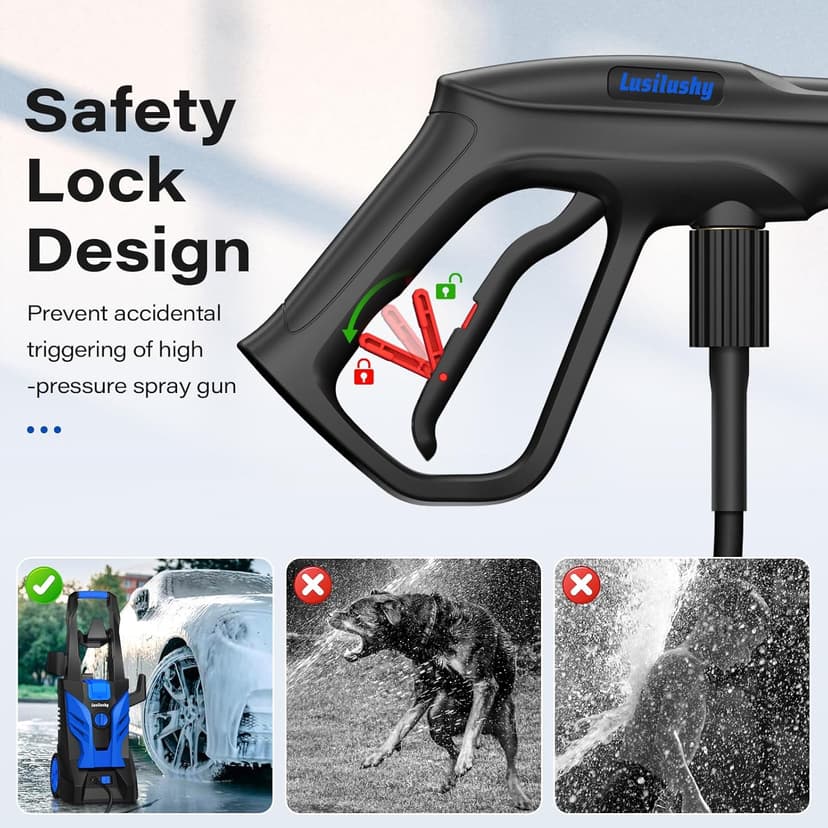 Electric Pressure Washer, Power Washer with Foam Cannon, Portable Pressure Cleaning Machine with 4 Different Nozzles for Cars, Driveways, Fences, Patios, Home Cleaning, 2.5 GPM