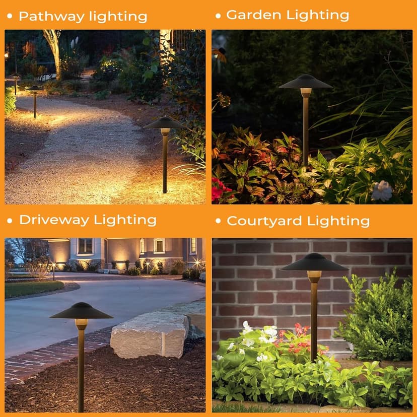 Gardencoin Low Voltage Pathway Lights (8.5'' Shade, 21.5'' Tall)，12V Outdoor LED Landscape Path Lights Wired, Aluminum Pathway Lighting with 3W 2700K Replaceable Bulb for Walkway Garden Yard, 6 Pack