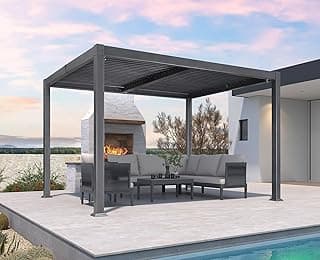 PURPLE LEAF Louvered Pergola 10' x 12' Patio Aluminum Pergola with Independent Adjustable Rainproof Roof Hardtop for Outdoor Deck Garden Yard