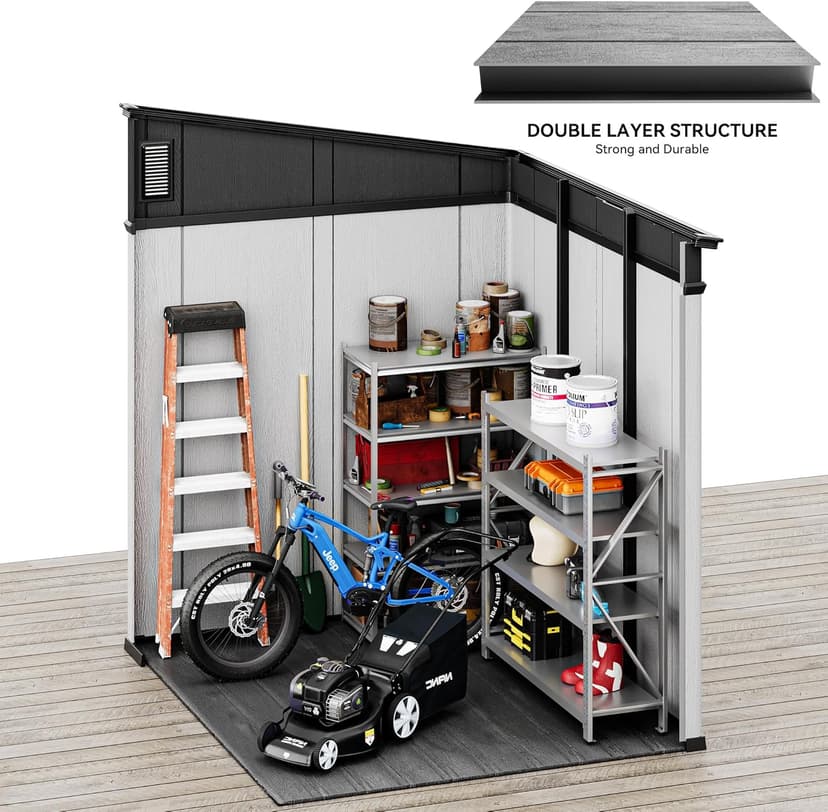 YITAHOME 6x6 FT Outdoor Storage Shed, All-Weather Resin Garden Shed with Windows, Vents and Lockable Double Doors for Garden Tools, Bikes, and Sundries, Waterproof, Gray
