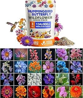 HOME GROWN Wildflower Seeds – 134,000+ Pure 𝗡𝗢𝗡-𝗚𝗠𝗢 𝗨𝗦𝗔 Seeds, No Filler – 23 Varieties Bulk Mix (3oz) for Birds & Butterflies – Annual & Perennial Wild Flowers for Fall Garden Planting
