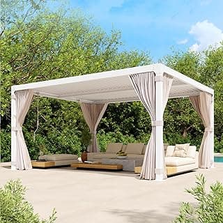 Louvered Pergola 10x12ft, Adjustable Aluminum Pergola with Waterproof Curtains and Nets, Sun & Rain Shade for Patio, Modern DIY Outdoor Living Upgrade, White