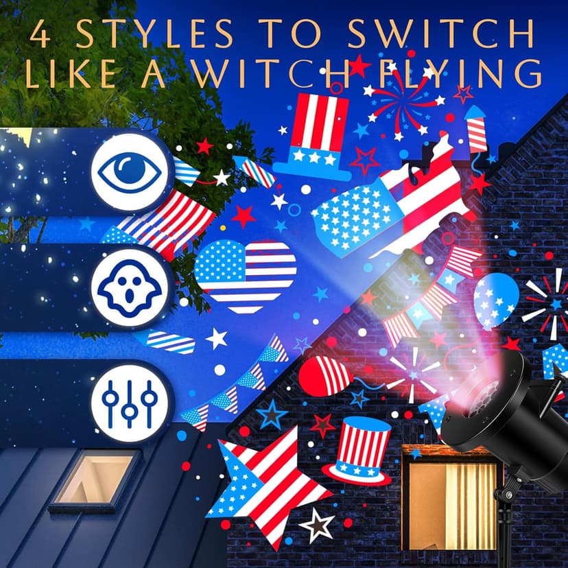 Independence Day Projector Lights Outdoor Patriotic USA LED Projector Flag on Dynamic Waterproof Outdoor Indoor July 4th Projection Patterns Spotlight for Landscape Garden Yard Patio Party