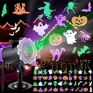 Treela Halloween Projector Lights Outdoor 12 Slides LED Ghost Pumpkin Lights Outside Decorations for Holiday Garden Decorations(Style A)