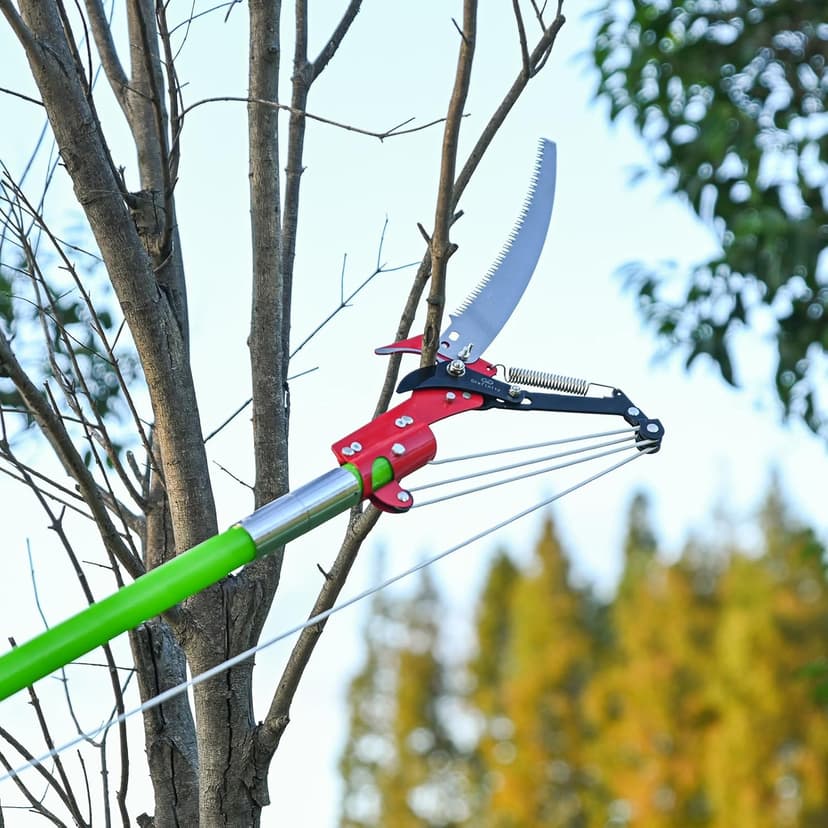 27FT Manual Pole Saw, Tree Branch Trimmer with 8-Section Fiberglass Handle, Sharp Steel Blade and Scissors, Lightweight Extendable Design for High Branch Trimming, Ideal for Palms and Shrubs