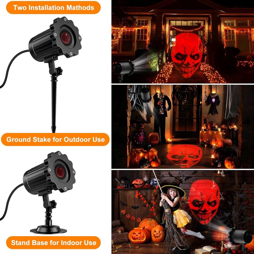 Outdoor Indoor Halloween Projector - 3D Dynamic Red Skull Decor Lights, Waterproof for Windows, Walls & Roofs