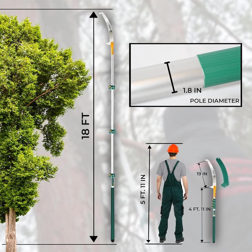 StartPro 18ft Tree Pruning Saw, Telescopic Manual Lightweight Extendable Pole Saw with Sharp Carbon-Enriched Blade for Efficient Tree Maintenance and High-Reach Branch Cutting.