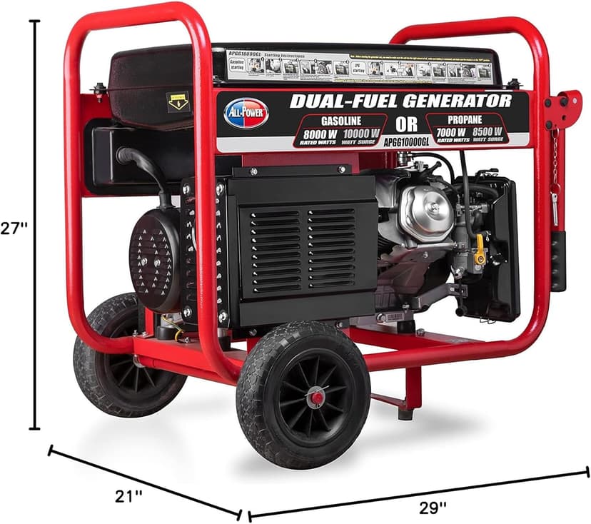 All Power, APGG10000-10,000 Watt Starting Power Generator JD Engine Gasoline Electric Start Portable Wheel Steel Frame