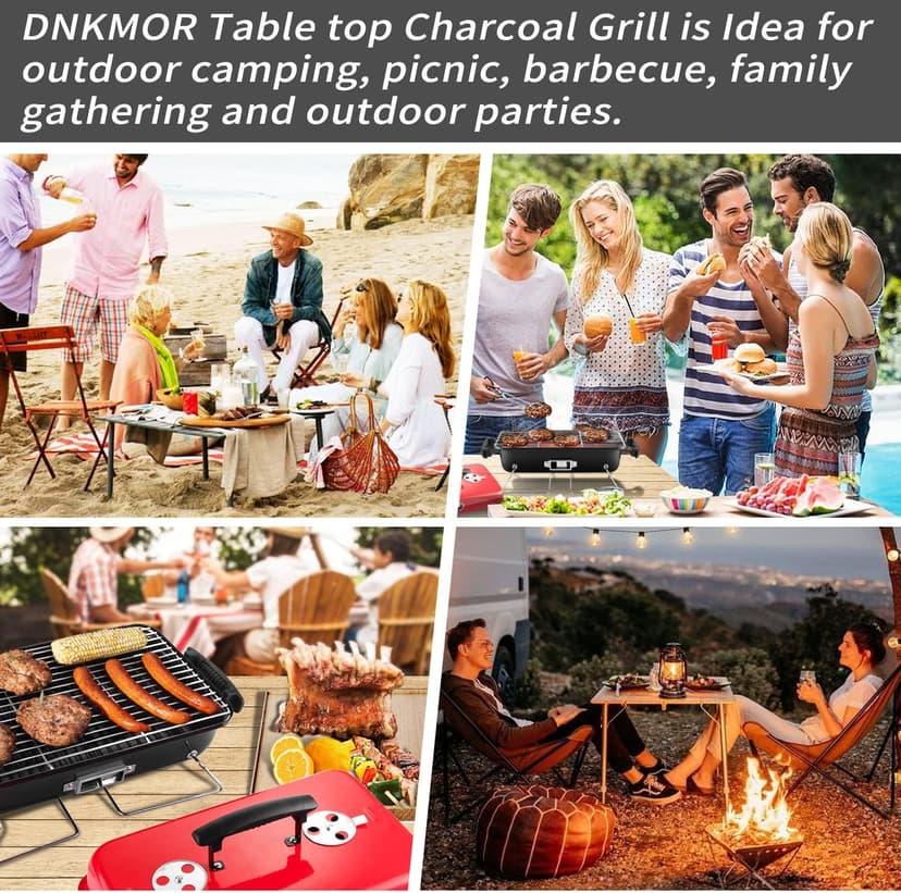 Portable Charcoal Grill, Tabletop Outdoor Barbecue Smoker, Small BBQ Grill for Outdoor Cooking Backyard Camping Picnics Beach by DNKMOR RED