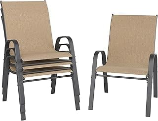 Patio Chairs Set of 4, Outdoor Stackable Dining Chairs for All Weather, Breathable Metal Modern Outdoor Furniture for Backyard Deck, Garden, Brown