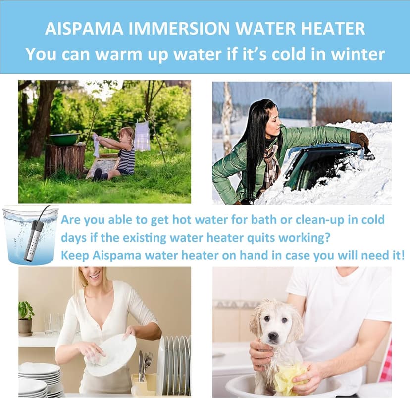 Immersion Water Heater,Pool Heater for Inflatable Pool, Portable Hot Tub Heater with Stainless Steel Protection Guard and LCD Digital Thermometer,Heat Water Fast in Small Pool,Bucket and Bathtub.