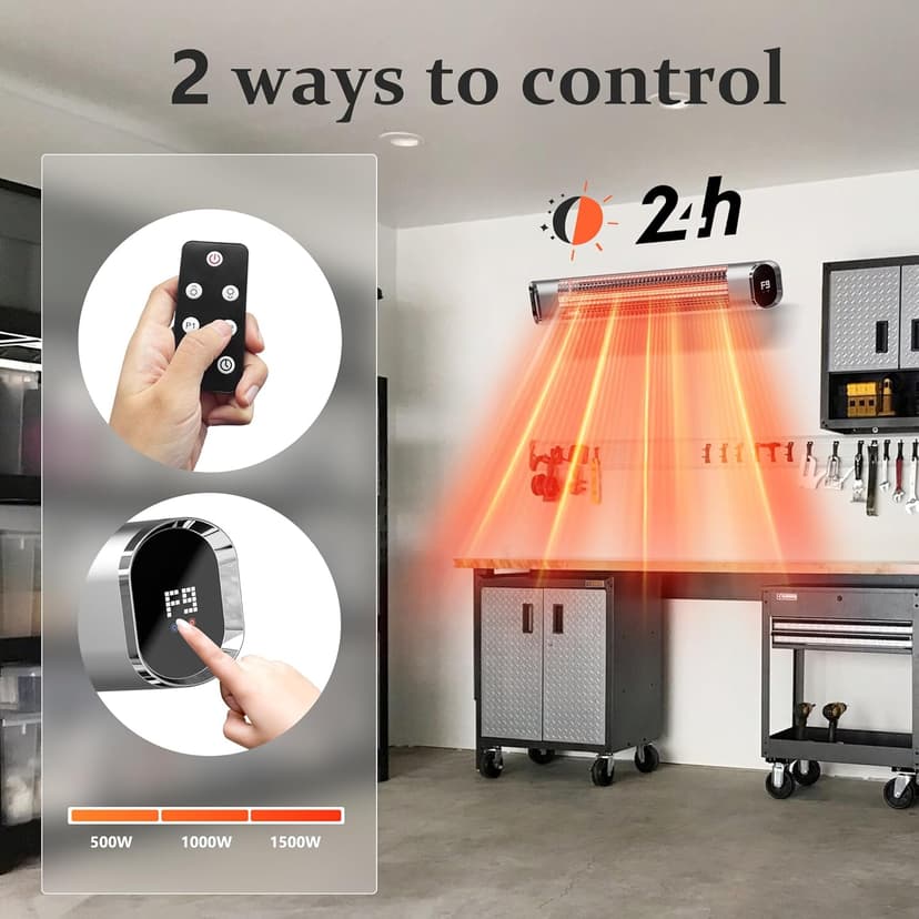 Outdoor Heater for Patio, 24H Timer, IP65 Waterproof, Infrared Electric Patio Heater,9 Levels Heating Touchscreen With Remote Electric heater,Restaurant Backyard,1500W