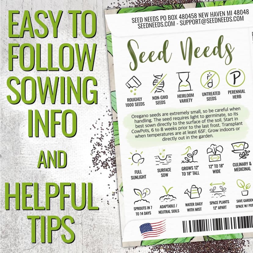Seed Needs Oregano Seeds for Planting Italian Herbs - Non-GMO, Heirloom & Untreated Culinary Herb - Grow Indoors or Outdoors for a Kitchen Garden (1 Pack)