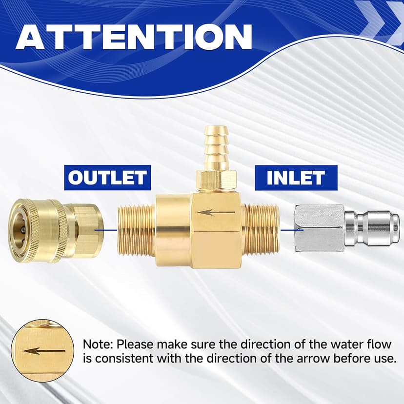 JOEJET Downstream Injector for Pressure Washer, Fixed Chemical Injector Kit with 3/8 Inch Quick Connect, 3-5 GPM