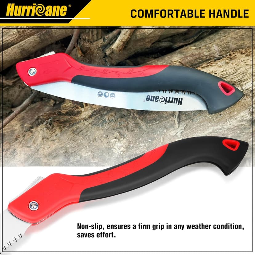 HURRICANE Folding Hand Saw, 10 Inch Pruning Saw, Hand Saw for Wood Cutting, Camping Tree Saw with SK5 Curved Blade, Triple-cut Razor Teeth, Outdoor Portable Saw for Tree Trimming, Gardening, Hiking