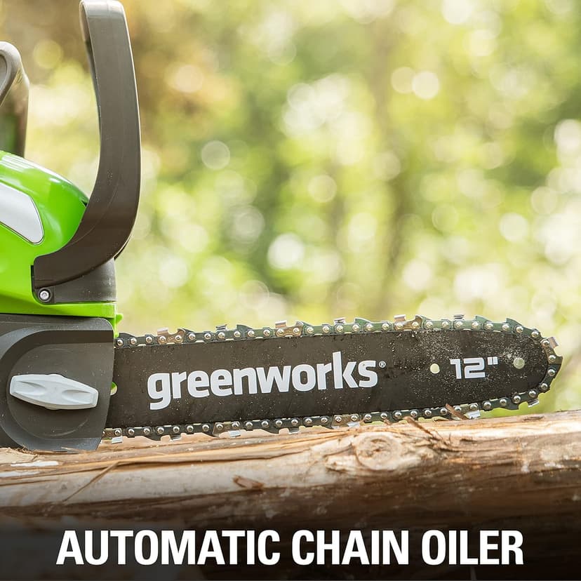 Greenworks 40V 12" Cordless Compact Chainsaw (Great For Storm Clean-Up, Pruning, and Camping), 2.0Ah Battery and Charger Included