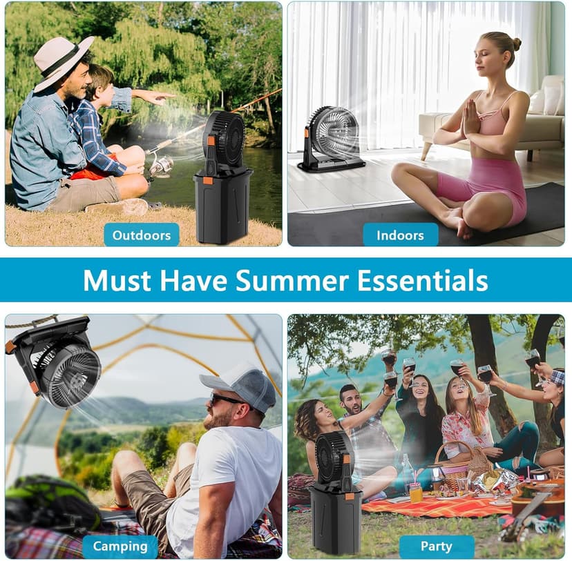 GHORA Portable Misting Fan with 9L Water Tank, 20000mAh Rechargeable Battery Camping Fan, Outdoor Cooling Fans for Patios with Remote & LED, 4 Speeds, 4 Spray Mister Modes, for Home, Outside