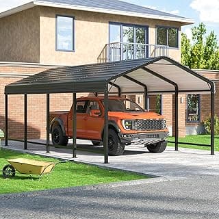 Carport 12x20 FT Metal Carport with Enhanced Base Outdoor Heavy Duty Garage Galvanized Car Shelter for Pickup, Boat, Car and Tractors
