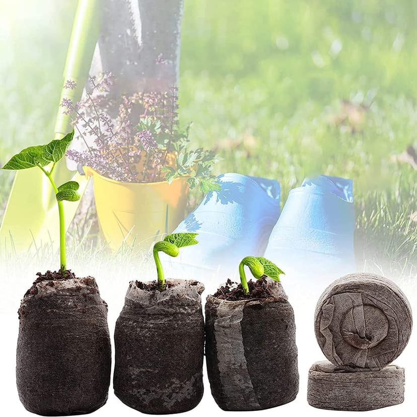 Woohome 150 PCS Peat Pellets Seeding Soil with Plant Label, Nutrient Block Compressed Peat Block, Plastic Plant Tags and Loose Soil Tool for Indoor Outdoor Gardening Seedling Transplanting Growing