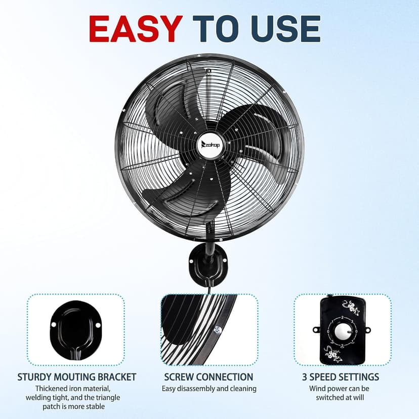 Winado 18 inch Wall Mount Oscillating Fan, High Velocity 3-speed Max 4592 CFM Industrial Wall Fan w/Aluminum Blades for Indoor, Commercial, Residential, Warehouse, Garage