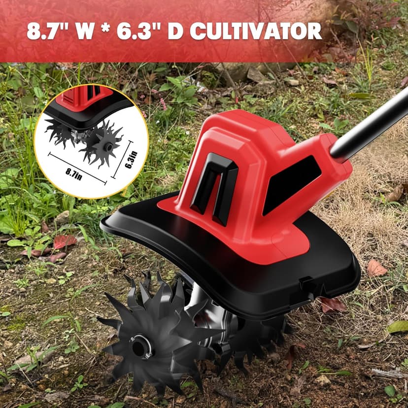 MaxMore Cordless Tiller Cultivator Compatible with Milwaukee 18V Battery (Tool Only), Electric Garden Rototiller with 48 Steel Tines, 8.7" Tilling Width, 6.3" Depth for Gardening, Soil Turning