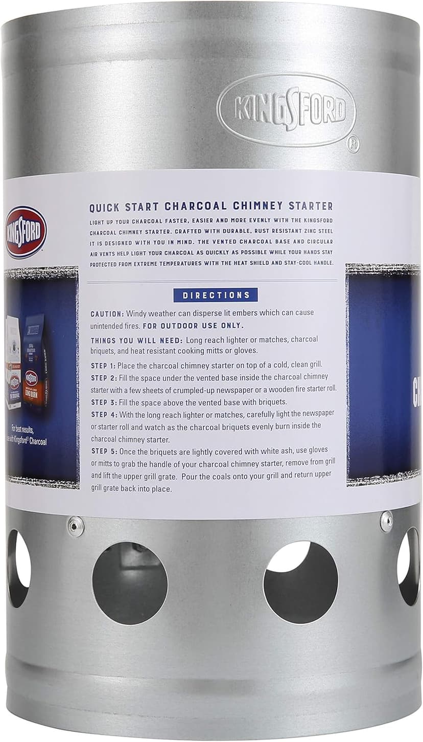 Kingsford Heavy Duty Deluxe Charcoal Chimney Starter | BBQ Chimney Starter for Charcoal Grill and Barbecues, Compact Easy to Use Chimney Starters and BBQ Grill Tools, Silver