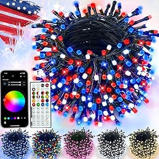 Red White and Blue String Lights, Color Changing Smart RGB Christmas Lights with Remote & App Control & Timer, Music Sync Multiple Modes 66ft 200 LED Twinkle Light Indoor Outdoor for 4th of July Decor