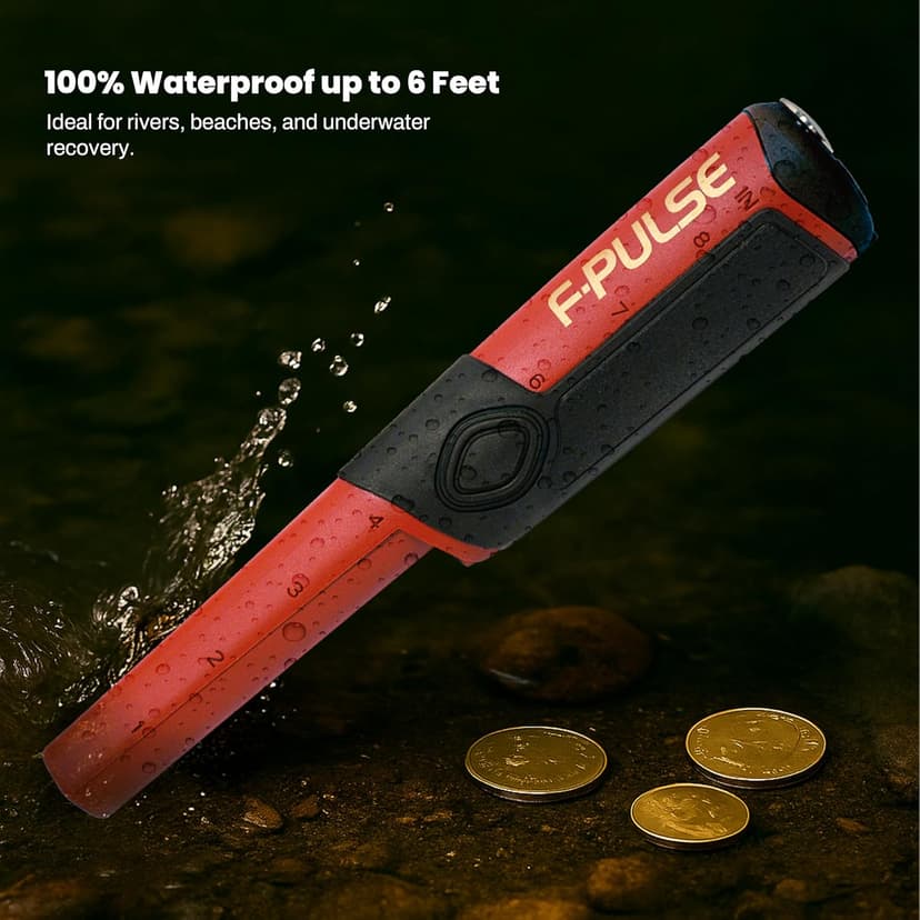 Fisher F-Pulse Waterproof Pinpointer Metal Detector, Red – Pulse Induction Technology for Deepest Detection, Long Battery Life, LED Light, vibrate & beep Modes for Precise Target Location.