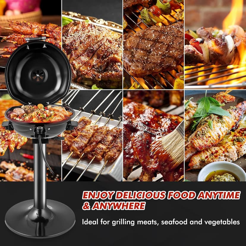 HAPPYGRILL 1600W Outdoor Electric Grill BBQ Grill for 15-Serving, Electric Barbecue Grill for Indoor & Outdoor Use, Portable Stand BBQ Grill for Patio Balcony Kitchen Garden