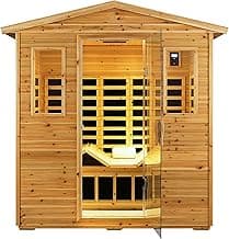 Outdoor Sauna 3 Person Infrared Sauna, Infrared Saunas for Home, 1950W Low EMF Far Infrared Sauna Old Fir Wooden Sauna with Beauty Red Light, Foldable Seat, Bluetooth, Chromotherapy Lamp, Reading Lamp
