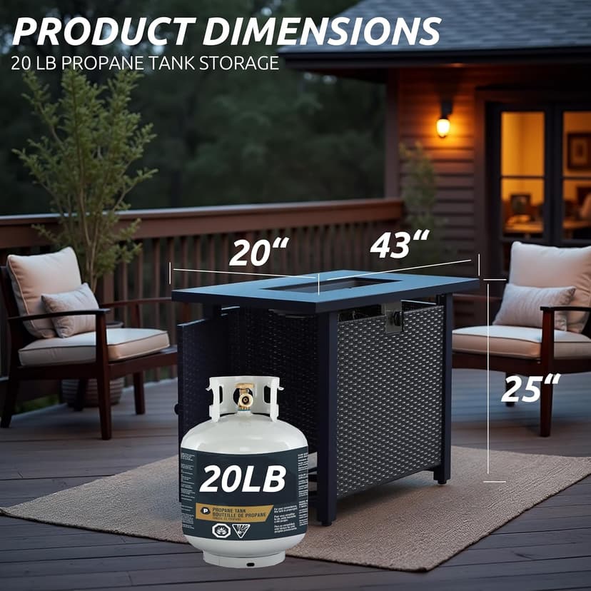 Propane Fire Pit Table,Out Door Fire Pits & Fireplaces,Gas Fire Pit with Lid and Lava Rock.Square Black Fire Pit Table on Patio Deck & Garden Backyard. (Raven‌ Black, 43-inch)