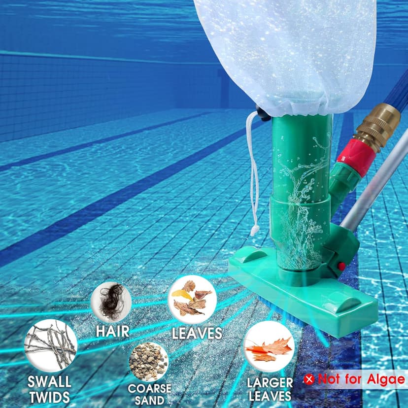 POOLWHALE Portable Pool Vacuum Jet Underwater Cleaner W/Brush,Bag,6 Section Pole of 56.5"(No Garden Hose Included),for Above Ground Pool,Spas,Ponds & Fountains
