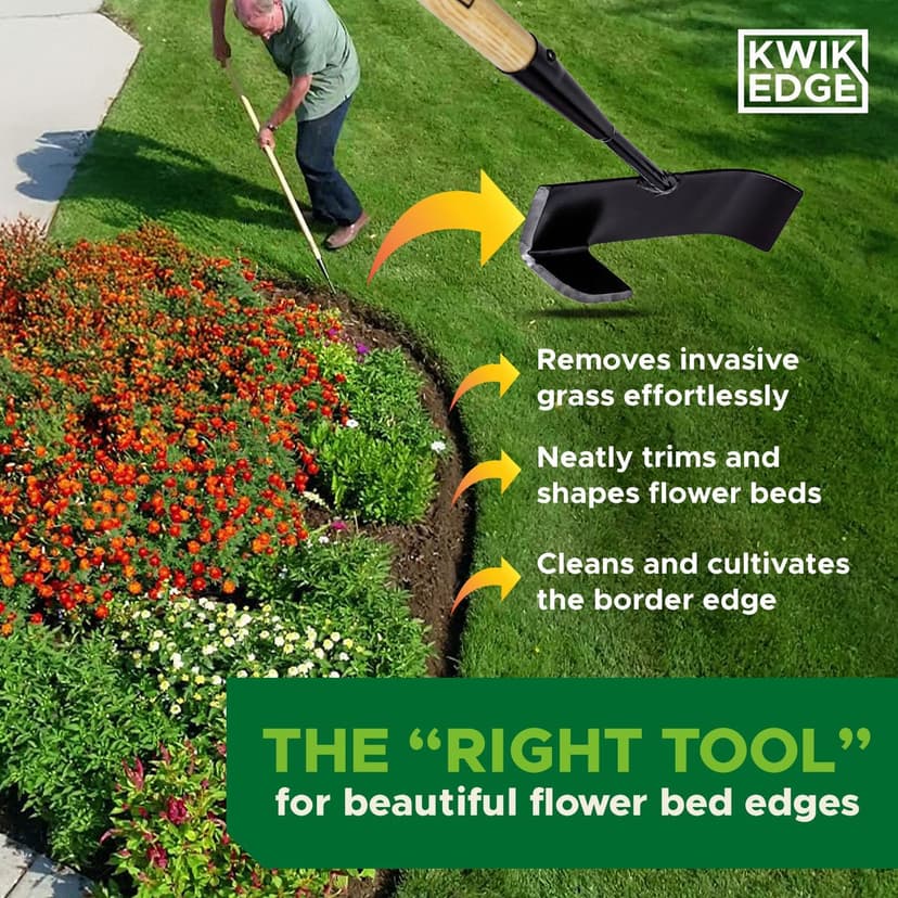 Edging Shovel for Landscaping - Garden Edging Tool for Landscaping, Hand Edger Lawn Tool for Precise Clean Borders, Long Handle Manual Edger for Lawn, Sidewalk, Flower Beds & Pathways - KWIK EDGE Tool