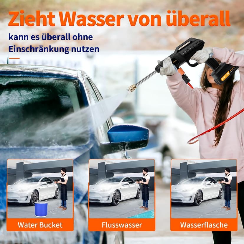Cordless Pressure Washer,1500W Portable Battery Pressure Washer, 60Bar/870 PSI High Pressur𝗲 Washer Gun with 2 Nozzles, 2 Battery, 5m Hose Cordless Jet Washers/Pressur𝗲 Washer for Car/Floor/Patio