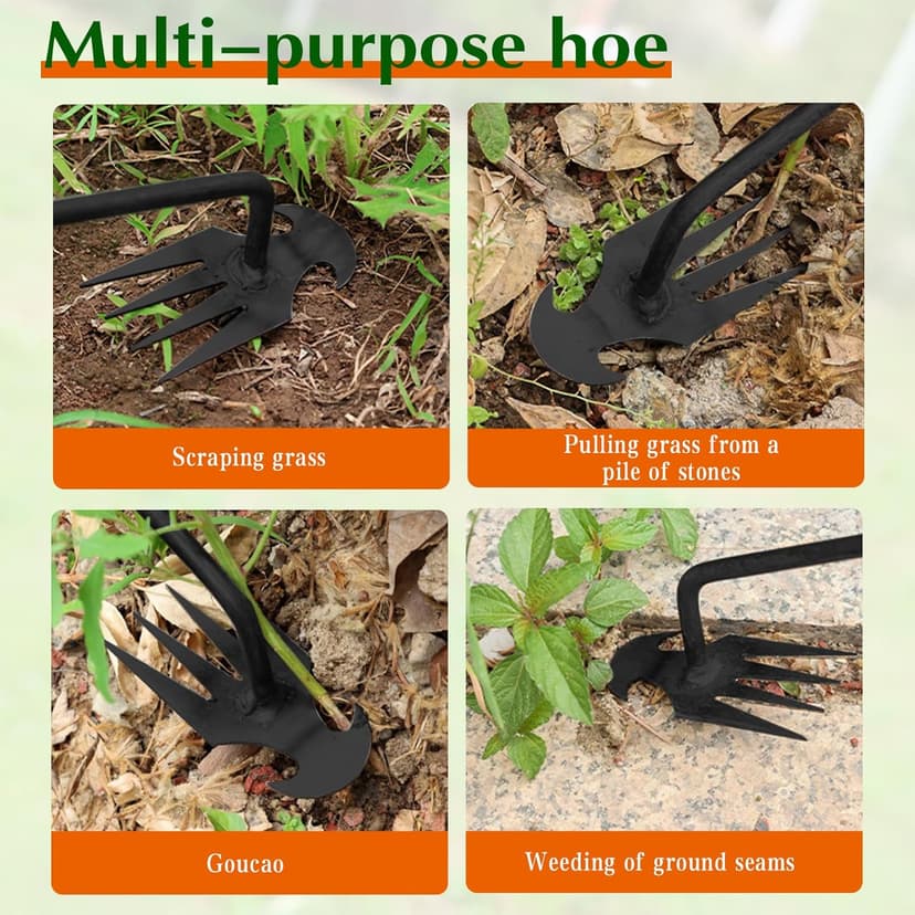 fugit Weed Puller Tool Garden Weed Pulling Tool– 15.7” Portable Garden Weeder, 4 Teeth Manganese Steel Forged Hand Tool for Uprooting Weeds, Ideal for Gardening (1PCS)