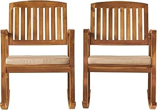 Christopher Knight Home Selma Acacia Rocking Chairs with Cushions, 2-Pcs Set, Teak Finish