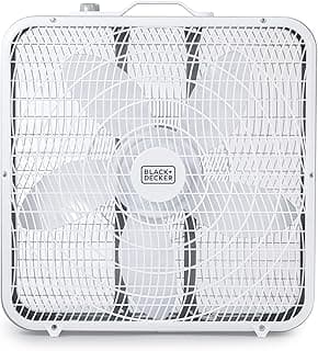 BLACK+DECKER Box Fan with 3 Speed Settings, 20” Box Fan with Carrying Handle, Rotary Knob and Recessed Cord Storage, Portable Fan and Cooling Fan for Home, Office, Garage, Basement & More