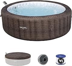 Bestway SaluSpa Bali Smart AirJet Inflatable Hot Tub Round Portable 5-7 Person Spa with 180 AirJets, App Control and EnergySense Cover, Brown Rattan