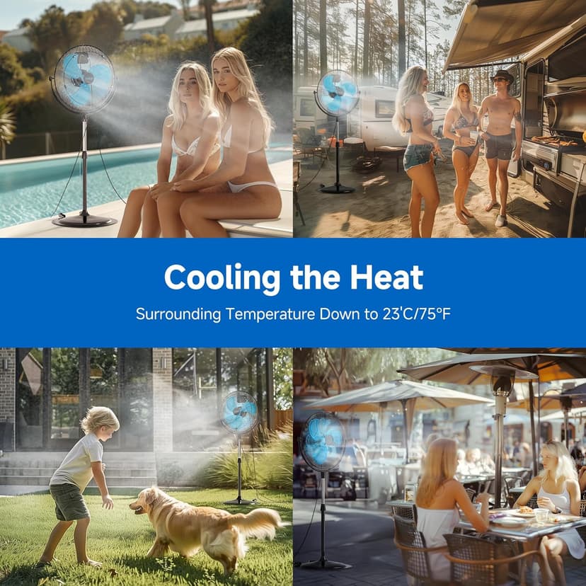 5600 CFM 20" High Velocity Outdoor Misting Fan, Standing Fans for Patio Waterproof, Cooling Floor Fan 3-Speed, 360°Oscillation, Adjustable Height, 2 Casters, Heavy Duty Metal Industrial Fan