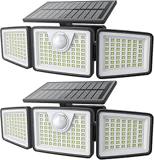 2500LM Solar Lights Outdoor with Motion Sensor,3 Head 270° Wide Angle Street Area Lights,IP65 Waterproof Security Lighting with 3 Modes(Non-Remote,2 Pcs)