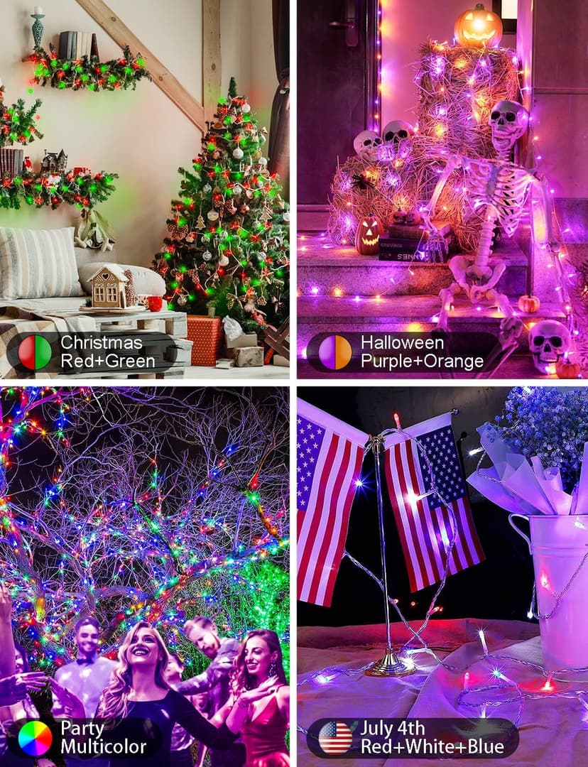 echosari Smart String Lights 33Ft RGB Color Changing IC, 100 LED String Lights with Remote & App Control, Music Sync Fairy Lights for Yard Garden Trees Decor (Clear Cable)
