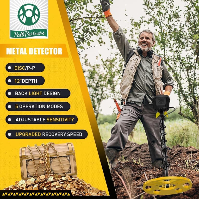 Metal Detector for Adults Waterproof-Professional Higher Accuracy Gold Detector with LCD Display,5 Mode,Advanced DSP Chip 12" Coil(Yellow)