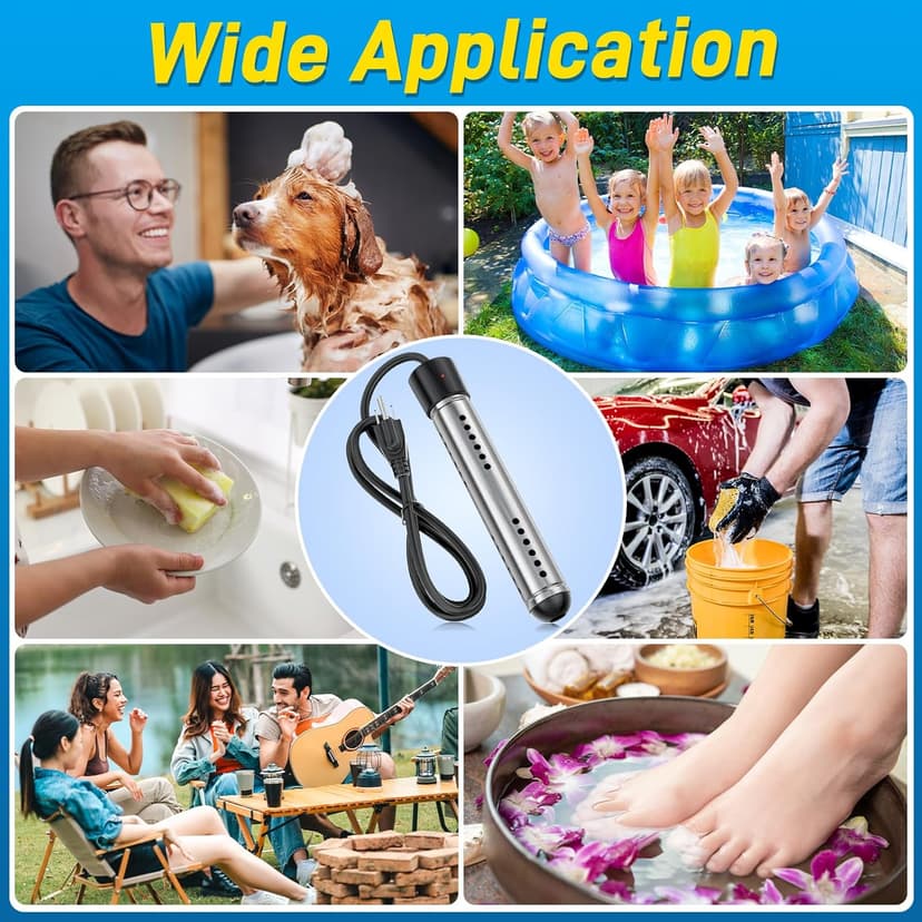 2000W Immersion Water Heater, Portable Water Heater Electric with Real-Time LCD Thermometer Control, with 304 SS Guard Fast Heats up 5 gallons Water in Minutes for Bucket, Basin, Bathtub, Small Pool