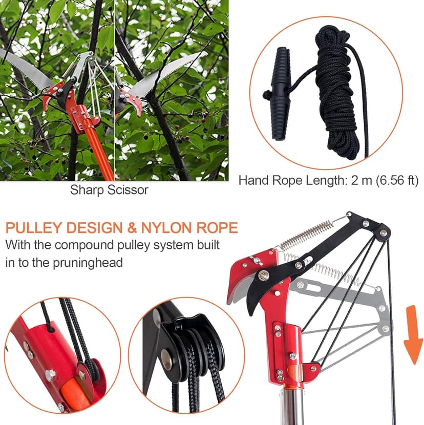 Pole Saws for Tree Trimming, 7.3-27 ft Manual Pole Saw Extendable Tree Trimmer, Long Branch Trimmer Tree Pole Pruner Saw Blades and Scissors Set for Pruning Palms and Shrubs (Red)