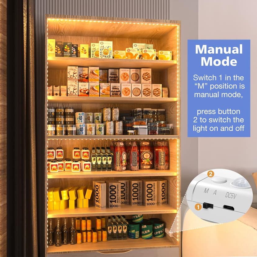 WOBANE Rechargeable Motion Sensor Strip Light, LED Closet Lights,Upgraded Battery Operated LED Strip Light for Wardrobe,Stair,Pantry,Cupboard,Bed,Locker,2700K Warmwhite,6.56ft,2 Pack