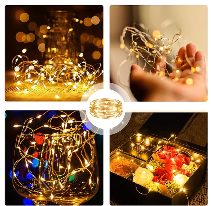 6PCS Fairy Lights Battery Powered with Remote, 7ft 20LEDs Warm White Twinkle Mini Lights with Timer, Waterproof Small Silver Wire Firefly Starry for DIY Wedding Party Christmas