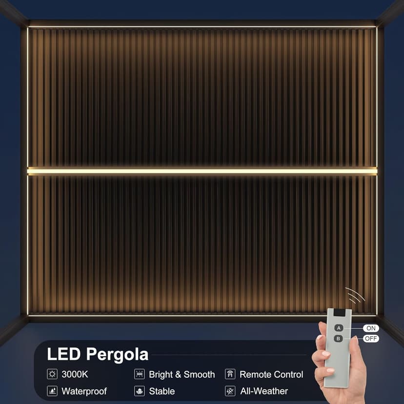 PURPLE LEAF LED Louvered Pergola 94AS 10'x 14' Full Aluminum Frame and Adjustable Roof Integrated Strip Lights for Outdoor Deck Garden Patio Gray Hardtop Gazebo Pergola