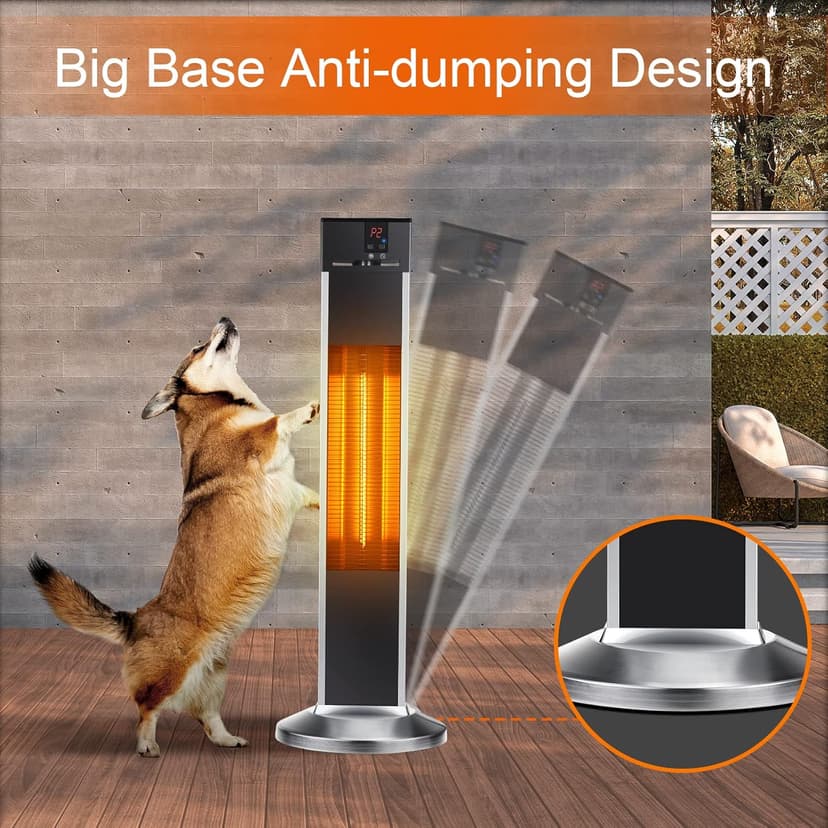 Electric Patio Heater for Outdoor Use, Infrared Heater w/Remote, Auto Shut Off, 500/1000/1500W Radiant Heater, Super Quiet 3s Instant Warm Vertical Space Heaters for Indoor Use Large Room