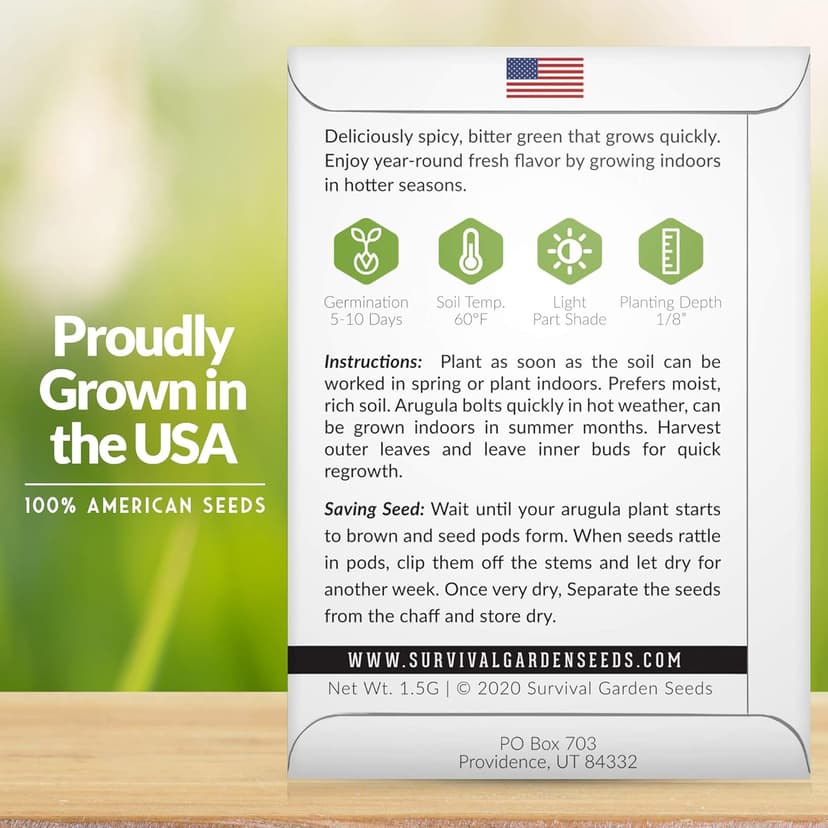 Survival Garden Seeds - Arugula Seeds for Planting - 1 Pack with Instructions to Grow Garden Rocket Green Leafy Vegetables in Your Home Vegetable Garden - Non-GMO Heirloom