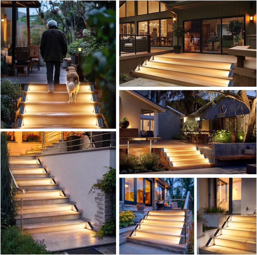 Motion Sensor Solar Stair Lights Outdoor, 8-Pack Super Bright LED Solar Powered Step Lights for Outside, 550LM IP67 Waterproof Outdoor Sensor Lights for Stair Porch Yard Deck, Warm White